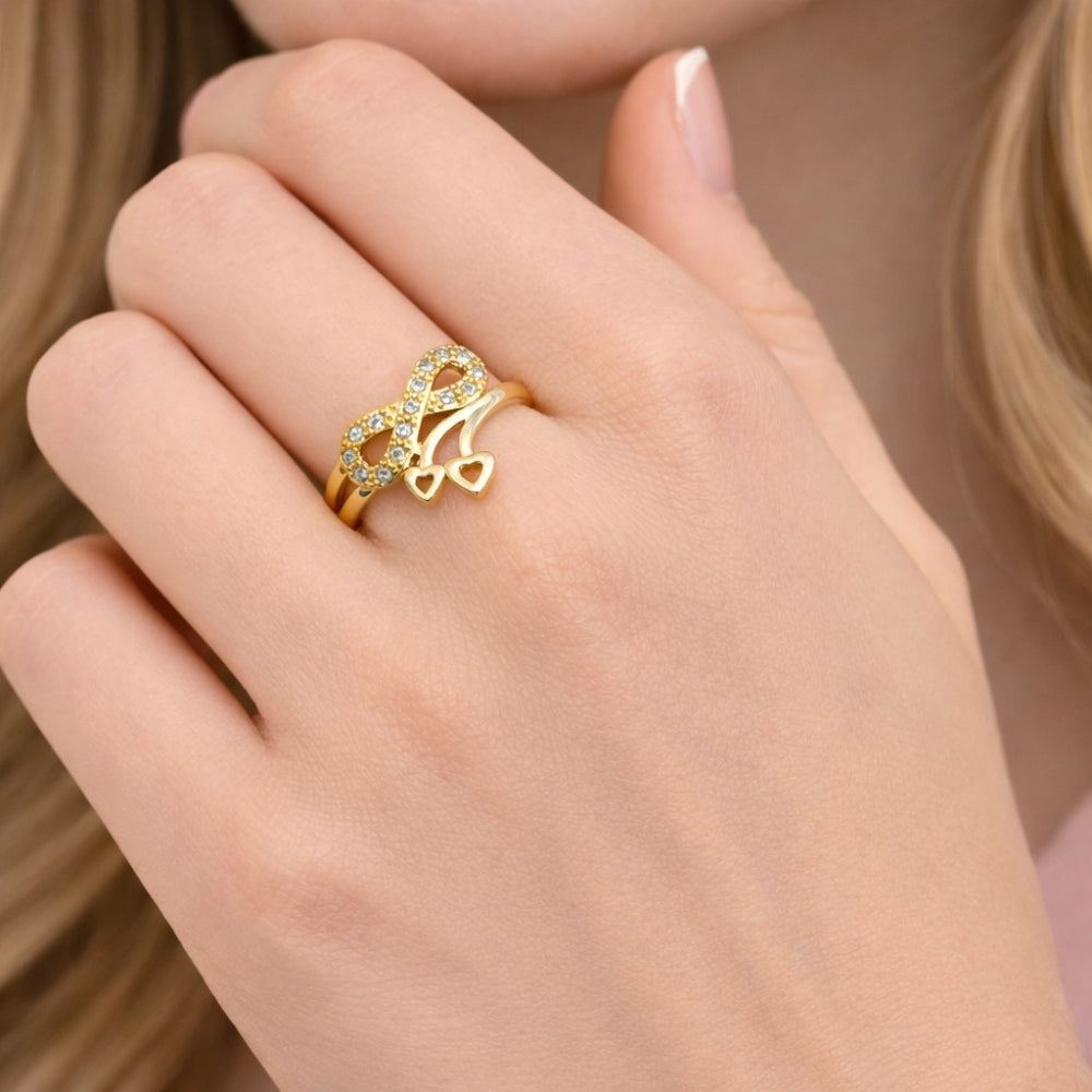 Oro Laminado Multi Stone Ring, Gold Filled Style Infinite Design, with White Cubic Zirconia, Polished, Golden Finish