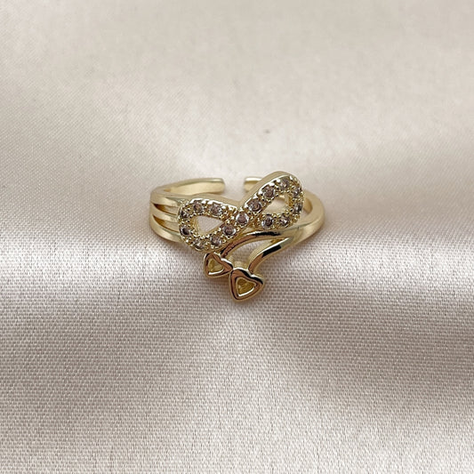 Oro Laminado Multi Stone Ring, Gold Filled Style Infinite Design, with White Cubic Zirconia, Polished, Golden Finish