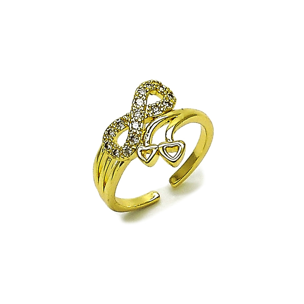 Oro Laminado Multi Stone Ring, Gold Filled Style Infinite Design, with White Cubic Zirconia, Polished, Golden Finish