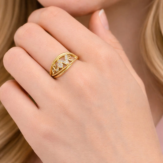Oro Laminado Multi Stone Ring, Gold Filled Style Love Design, with White Cubic Zirconia, Polished, Golden Finish