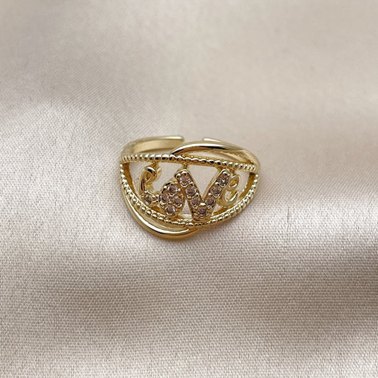 Oro Laminado Multi Stone Ring, Gold Filled Style Love Design, with White Cubic Zirconia, Polished, Golden Finish