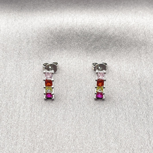 Rhodium Gold Filled Stud Earring, with Multicolor Cubic Zirconia, Polished, Rhodium Finish