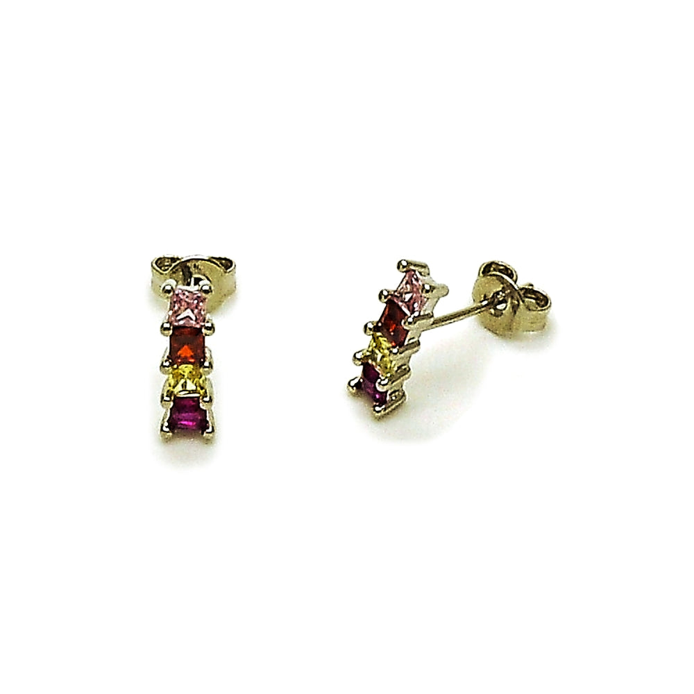Rhodium Gold Filled Stud Earring, with Multicolor Cubic Zirconia, Polished, Rhodium Finish