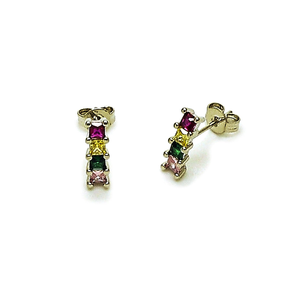Rhodium Gold Filled Stud Earring, with Multicolor Cubic Zirconia, Polished, Rhodium Finish