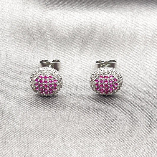White Gold Filled Stud Earring, with Ruby and White Micro Pave, Polished, Rhodium Finish