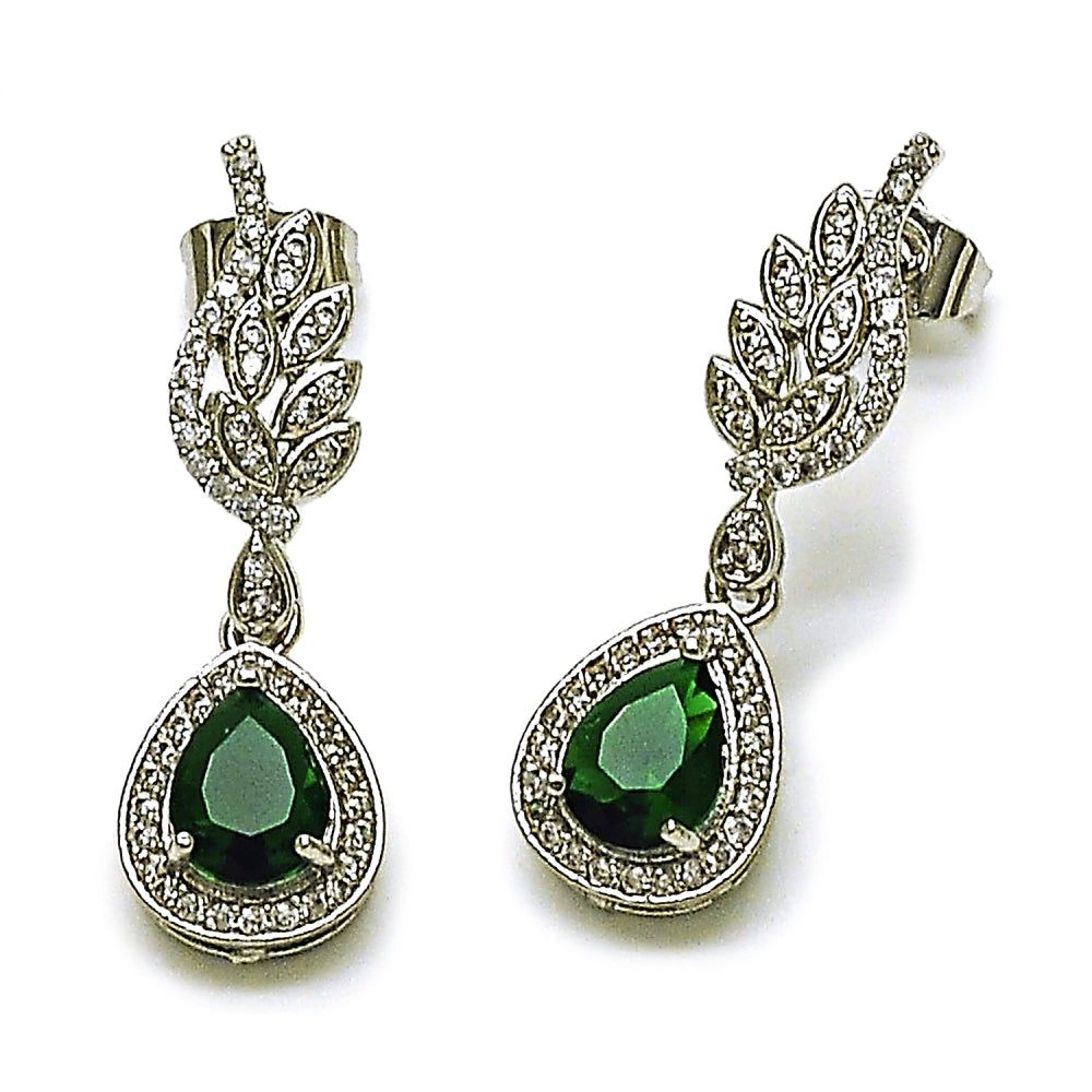 Rhodium Gold Filled Dangle Earring, Teardrop and Wings Design, with Sapphire Blue Cubic Zirconia, Polished, Rhodium Finish