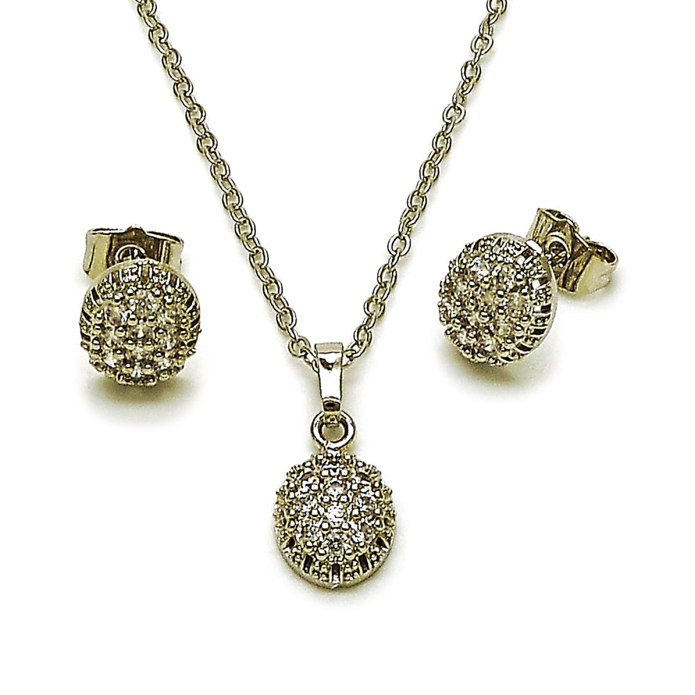Rhodium Gold Filled Earring and Pendant Adult Set, with White Cubic Zirconia, Polished, Rhodium Finish