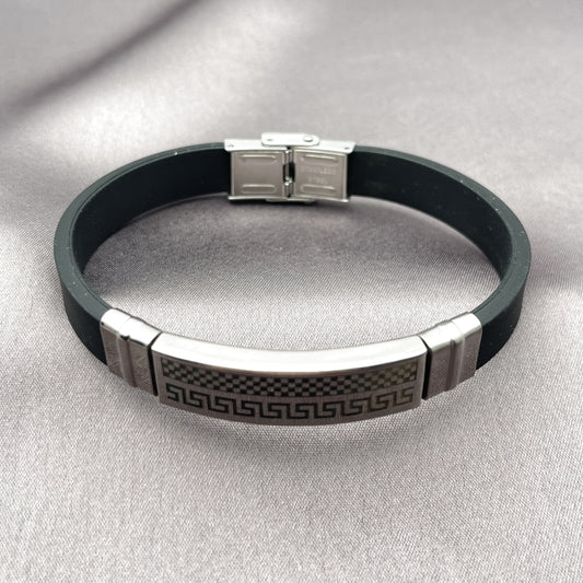 Stainless Steel Fancy Bracelet, Greek Key Design, Polished, Steel Finish