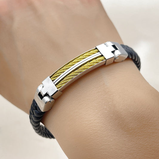 Stainless Steel Fancy Bracelet, Polished, Two Tone