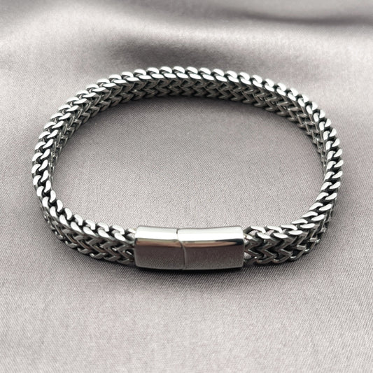 Stainless Steel Fancy Bracelet, Square Franco Design, Polished, Steel Finish