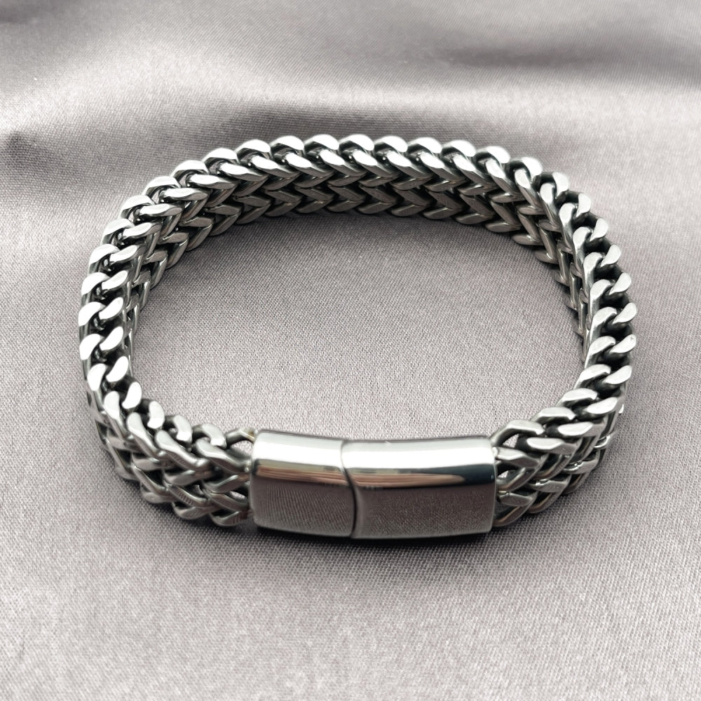 Stainless Steel Fancy Bracelet, Square Franco Design, Polished, Steel Finish