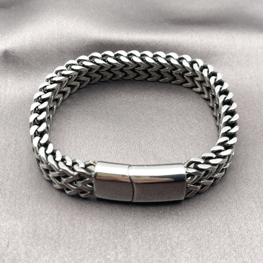 Stainless Steel Fancy Bracelet, Square Franco Design, Polished, Steel Finish