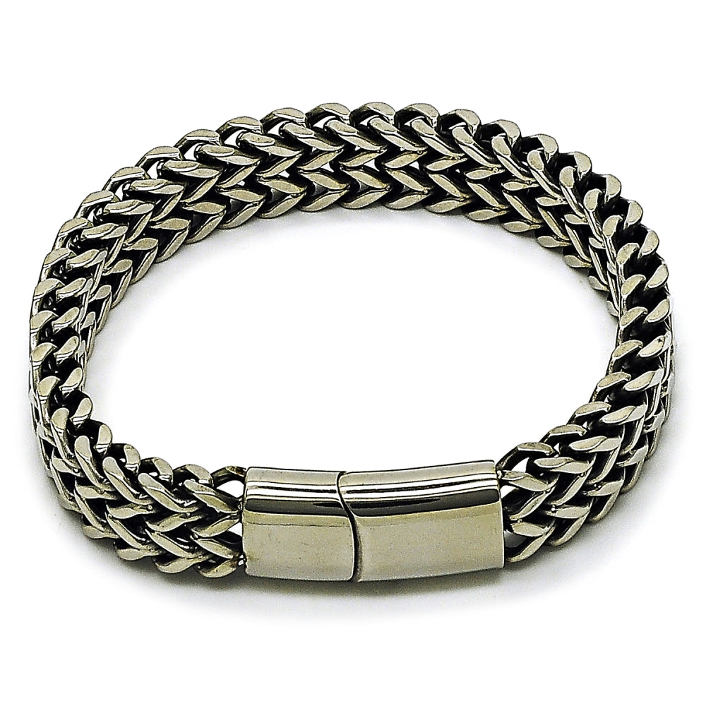 Stainless Steel Fancy Bracelet, Square Franco Design, Polished, Steel Finish