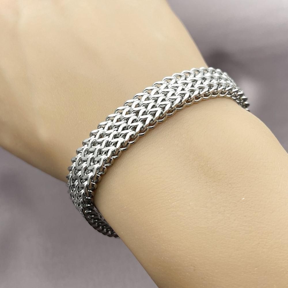 Stainless Steel Fancy Bracelet, Square Franco Design, Polished, Steel Finish