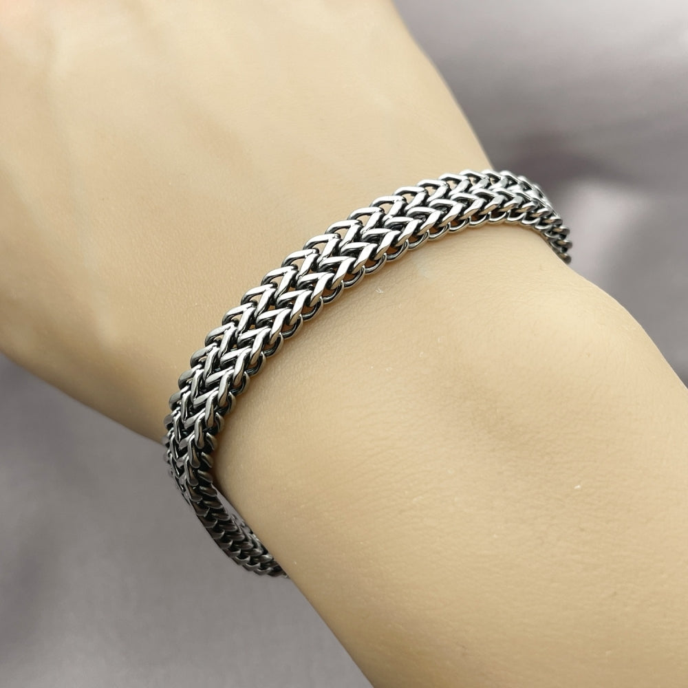 Stainless Steel Fancy Bracelet, Square Franco Design, Polished, Steel Finish