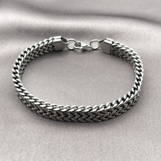 Stainless Steel Fancy Bracelet, Square Franco Design, Polished, Steel Finish