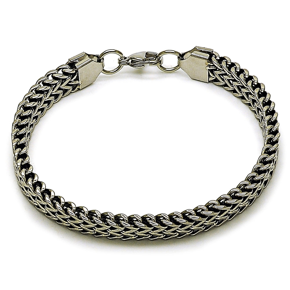Stainless Steel Fancy Bracelet, Square Franco Design, Polished, Steel Finish