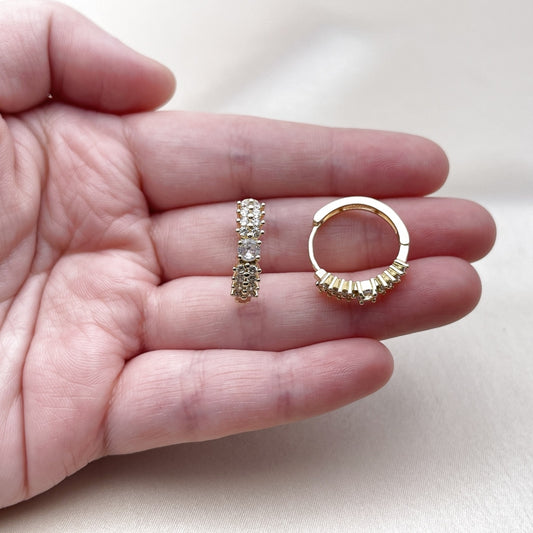 Oro Laminado Huggie Hoop, Gold Filled Style with White Cubic Zirconia, Polished, Golden Finish