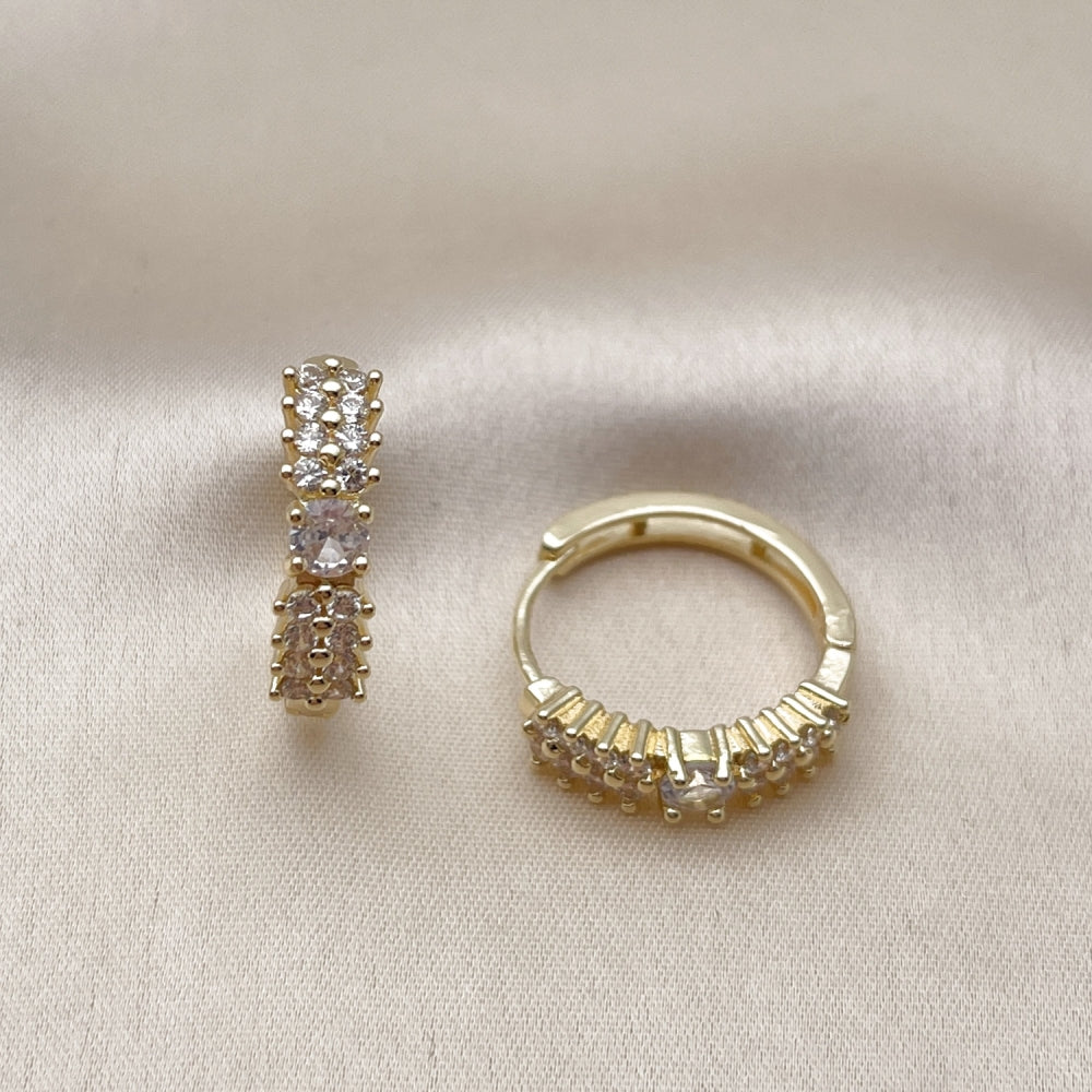 Oro Laminado Huggie Hoop, Gold Filled Style with White Cubic Zirconia, Polished, Golden Finish