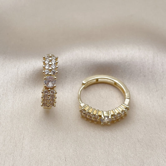 Oro Laminado Huggie Hoop, Gold Filled Style with White Cubic Zirconia, Polished, Golden Finish