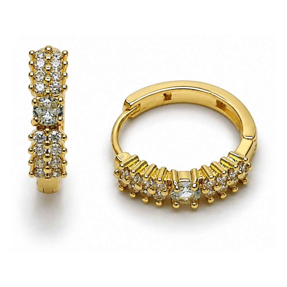 Oro Laminado Huggie Hoop, Gold Filled Style with White Cubic Zirconia, Polished, Golden Finish