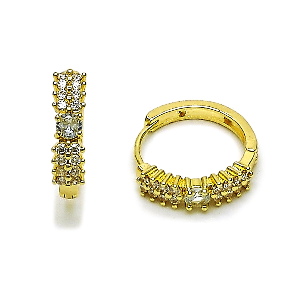 Oro Laminado Huggie Hoop, Gold Filled Style with White Cubic Zirconia, Polished, Golden Finish