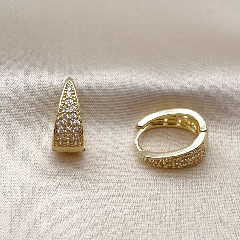 Oro Laminado Huggie Hoop, Gold Filled Style with White Cubic Zirconia, Polished, Golden Finish