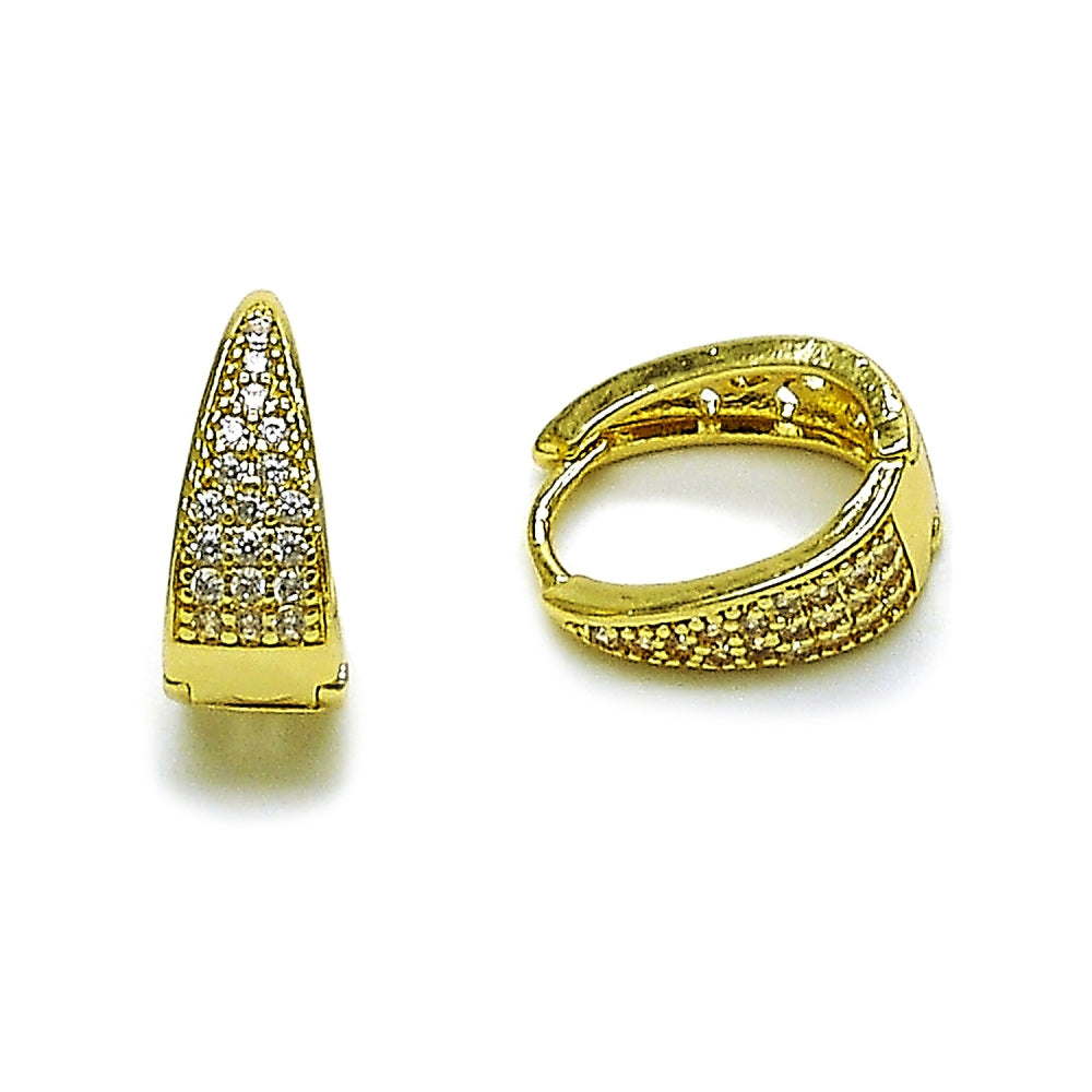 Oro Laminado Huggie Hoop, Gold Filled Style with White Cubic Zirconia, Polished, Golden Finish
