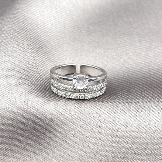 Rhodium Gold Filled Multi Stone Ring, with White Cubic Zirconia, Polished, Rhodium Finish