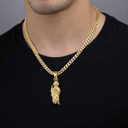 Oro Laminado Religious Pendant, Gold Filled Style San Judas Design, Polished, Golden Finish