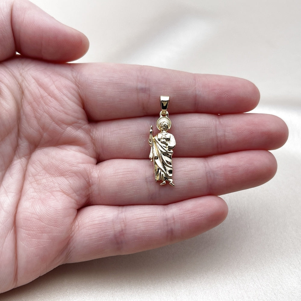 Oro Laminado Religious Pendant, Gold Filled Style San Judas Design, Polished, Golden Finish
