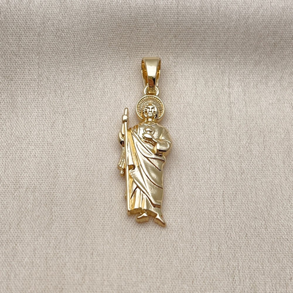 Oro Laminado Religious Pendant, Gold Filled Style San Judas Design, Polished, Golden Finish
