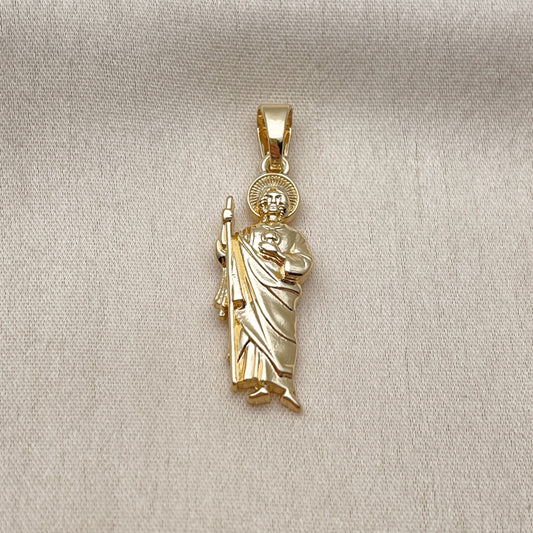 Oro Laminado Religious Pendant, Gold Filled Style San Judas Design, Polished, Golden Finish