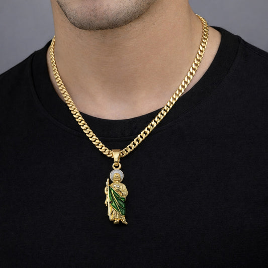 Oro Laminado Religious Pendant, Gold Filled Style San Judas Design, Polished, Tricolor