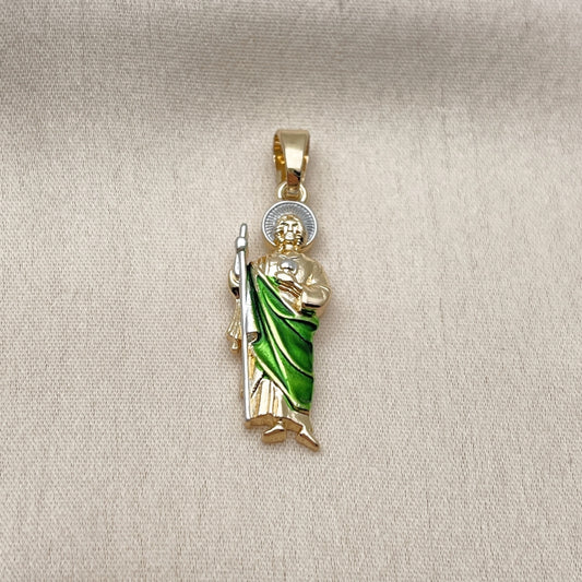 Oro Laminado Religious Pendant, Gold Filled Style San Judas Design, Polished, Tricolor