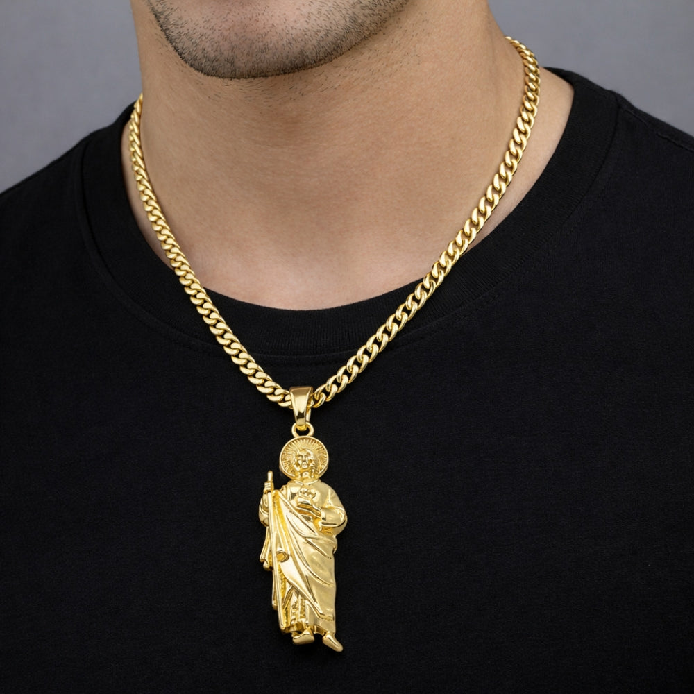 Oro Laminado Religious Pendant, Gold Filled Style San Judas Design, Polished, Golden Finish