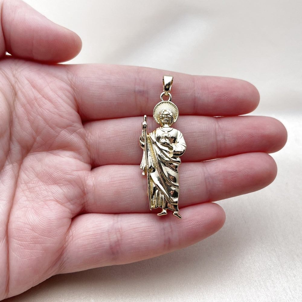 Oro Laminado Religious Pendant, Gold Filled Style San Judas Design, Polished, Golden Finish