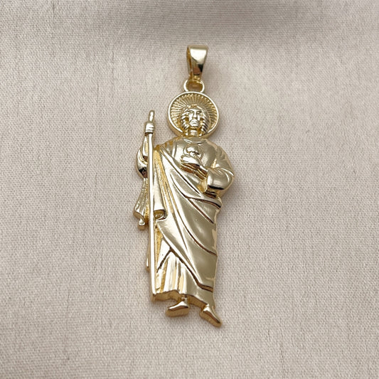 Oro Laminado Religious Pendant, Gold Filled Style San Judas Design, Polished, Golden Finish
