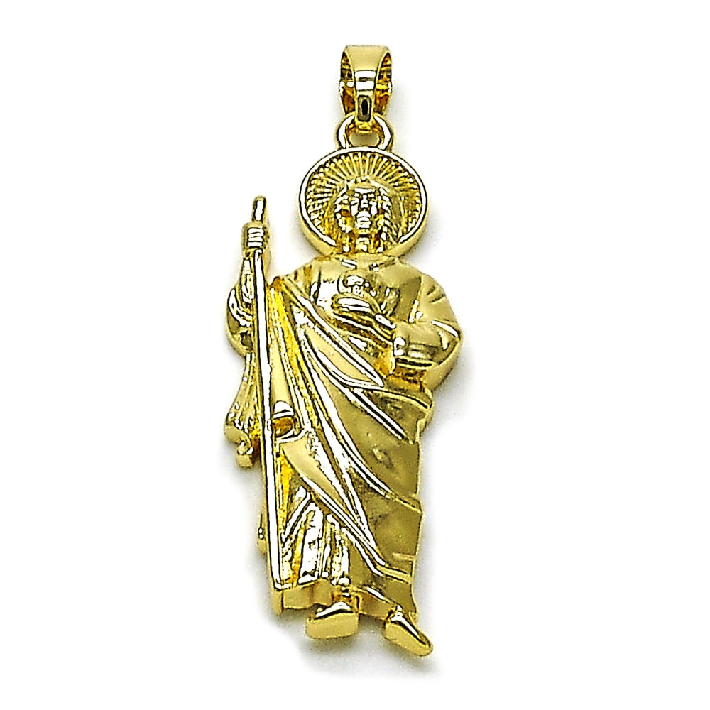 Oro Laminado Religious Pendant, Gold Filled Style San Judas Design, Polished, Golden Finish