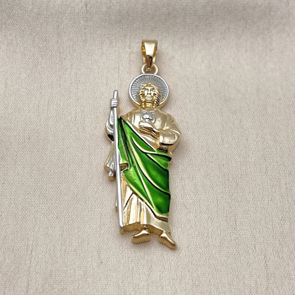 Oro Laminado Religious Pendant, Gold Filled Style San Judas Design, Polished, Tricolor