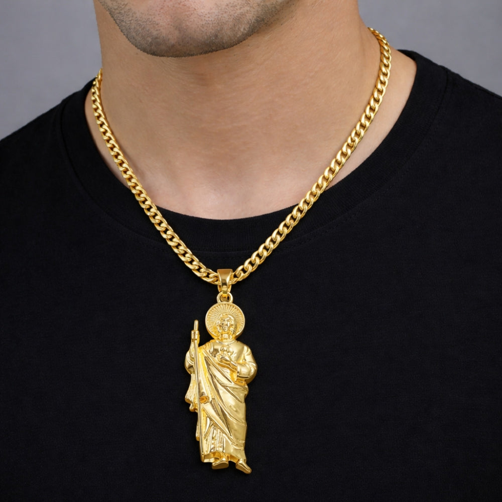 Oro Laminado Religious Pendant, Gold Filled Style San Judas Design, Polished, Golden Finish