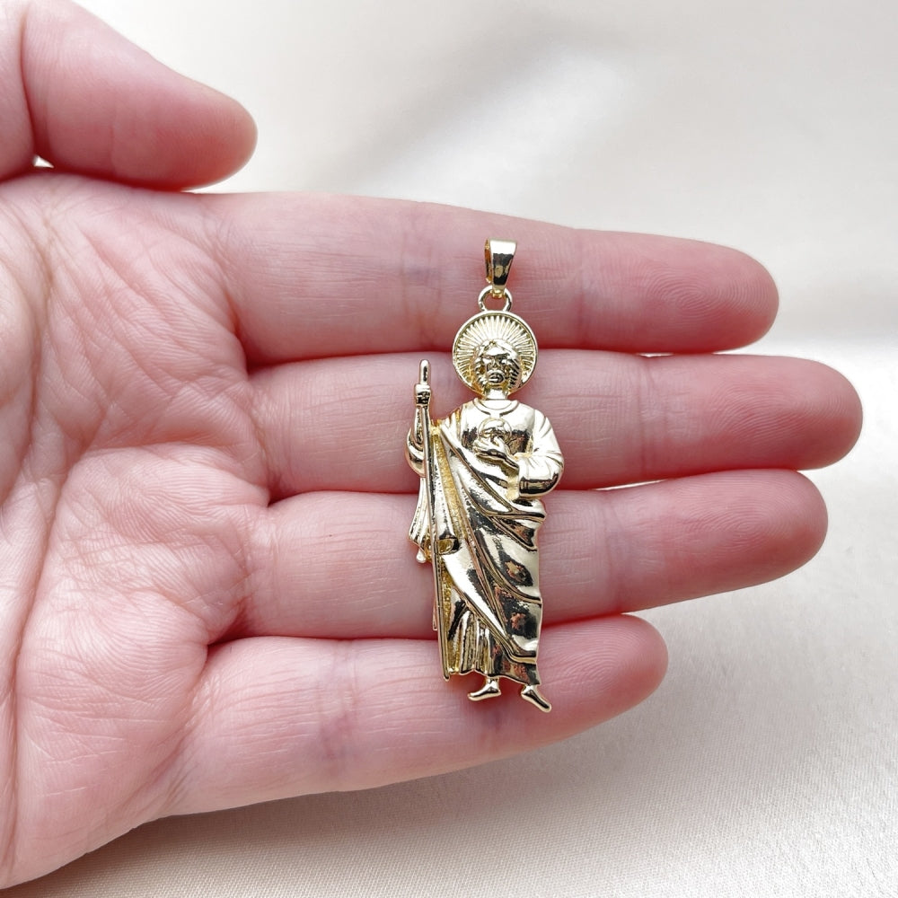 Oro Laminado Religious Pendant, Gold Filled Style San Judas Design, Polished, Golden Finish