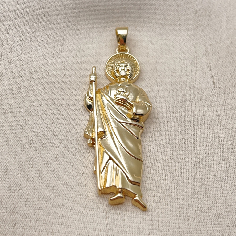 Oro Laminado Religious Pendant, Gold Filled Style San Judas Design, Polished, Golden Finish