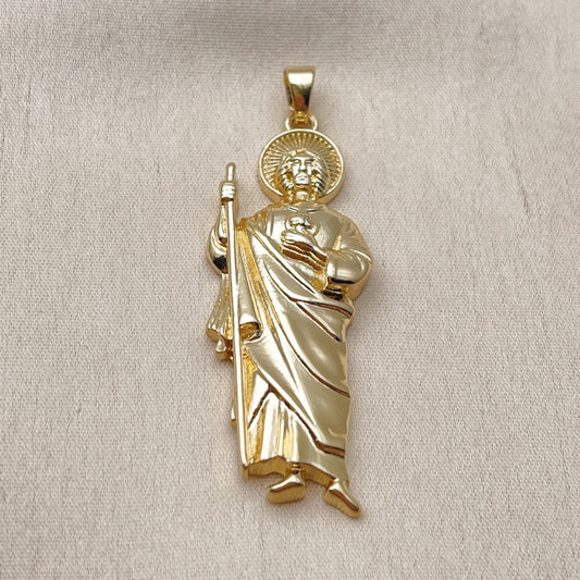 Oro Laminado Religious Pendant, Gold Filled Style San Judas Design, Polished, Golden Finish