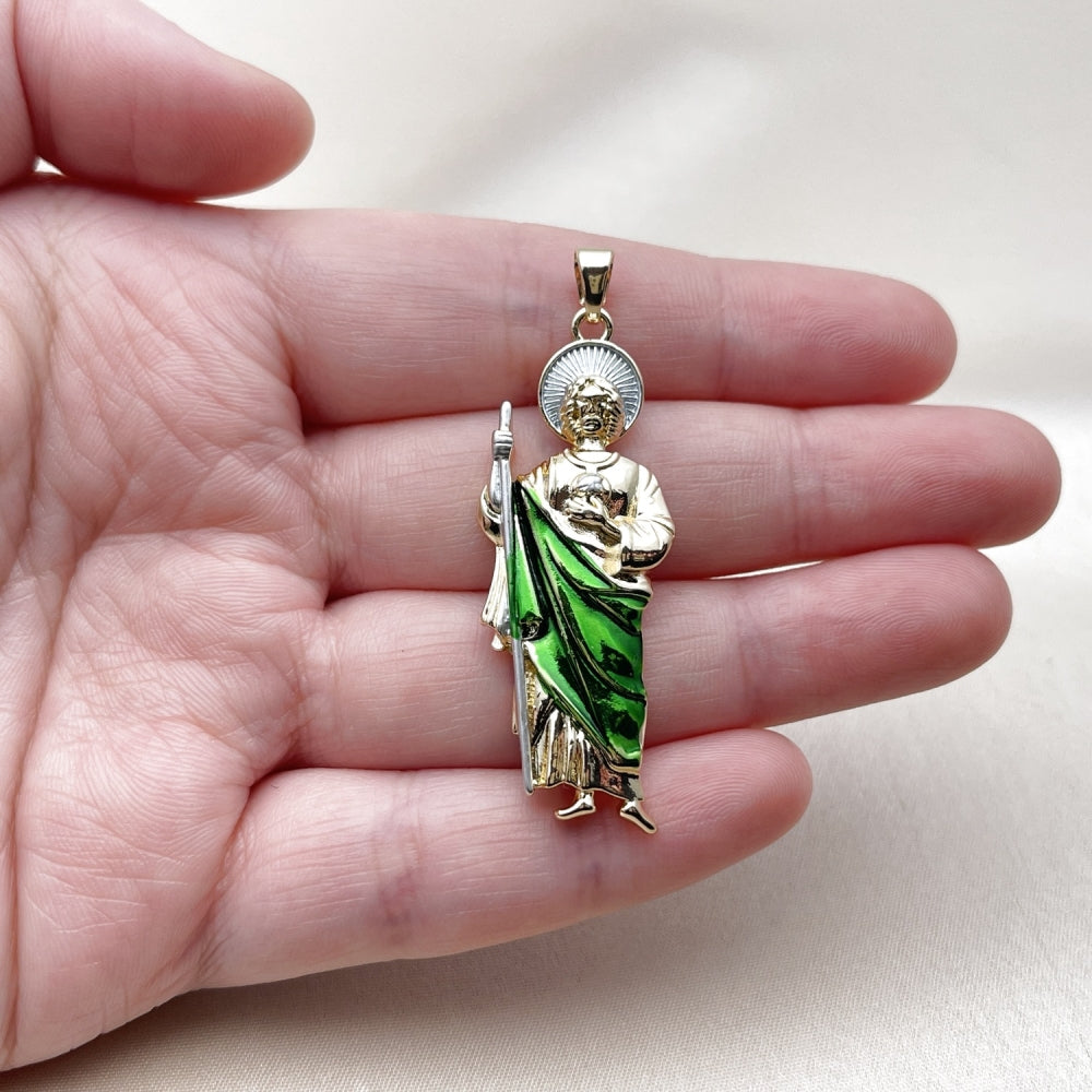 Oro Laminado Religious Pendant, Gold Filled Style San Judas Design, Polished, Tricolor