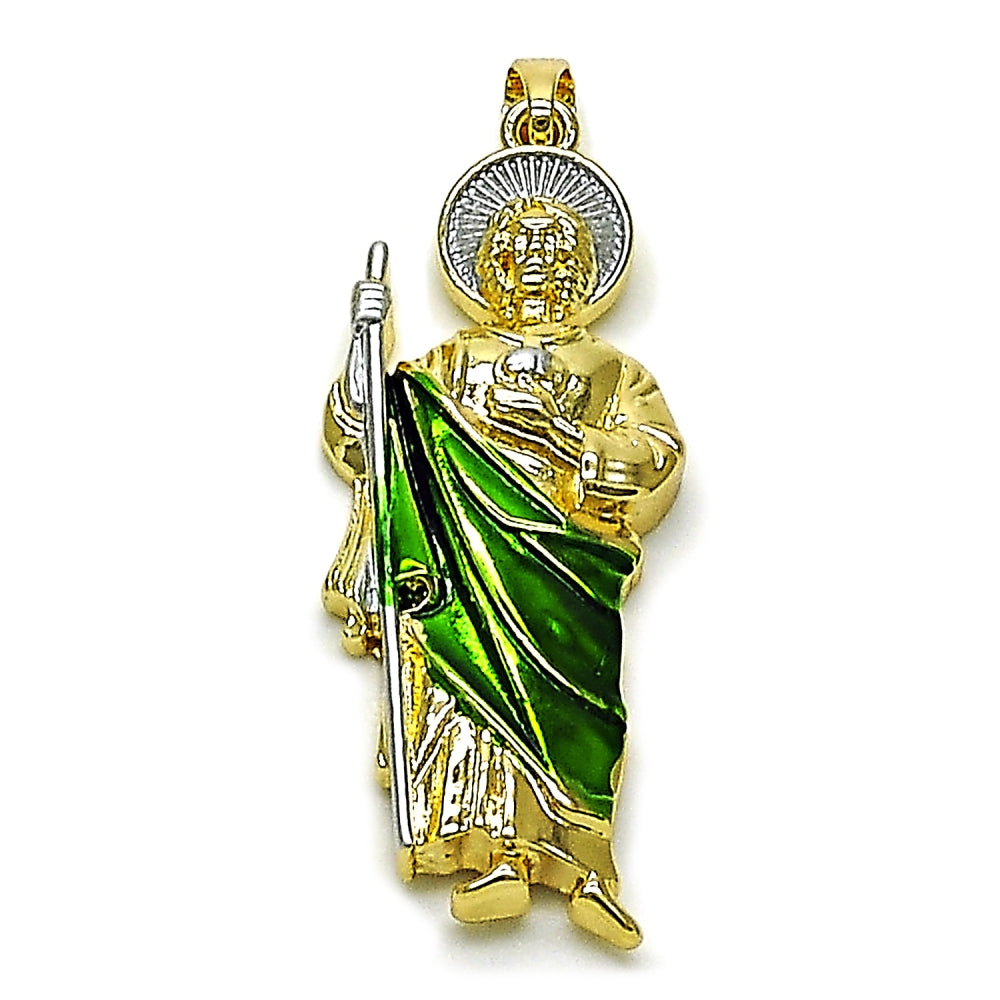 Oro Laminado Religious Pendant, Gold Filled Style San Judas Design, Polished, Tricolor