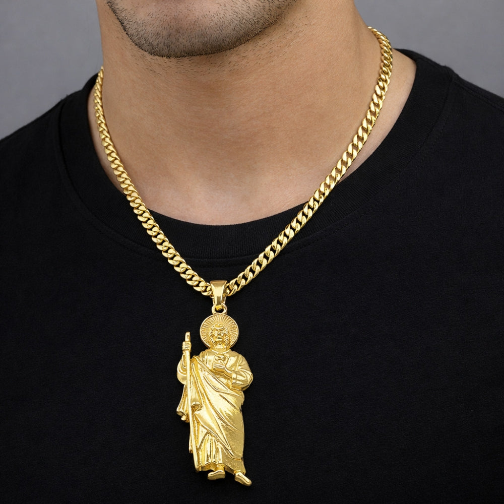 Oro Laminado Religious Pendant, Gold Filled Style San Judas Design, Polished, Golden Finish