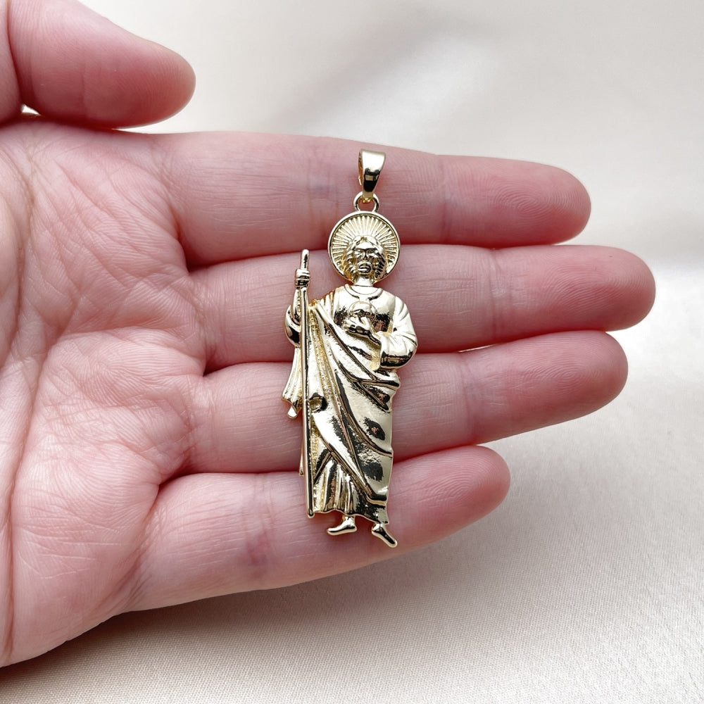 Oro Laminado Religious Pendant, Gold Filled Style San Judas Design, Polished, Golden Finish