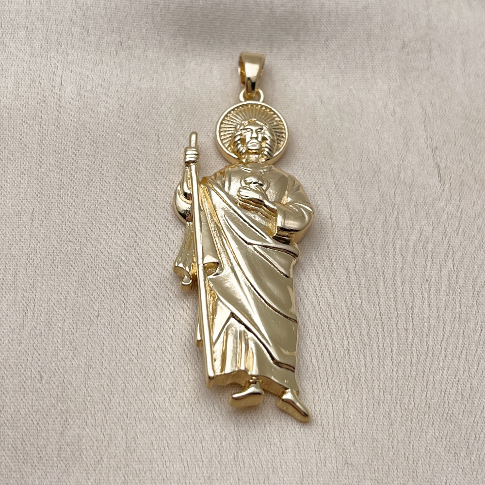 Oro Laminado Religious Pendant, Gold Filled Style San Judas Design, Polished, Golden Finish
