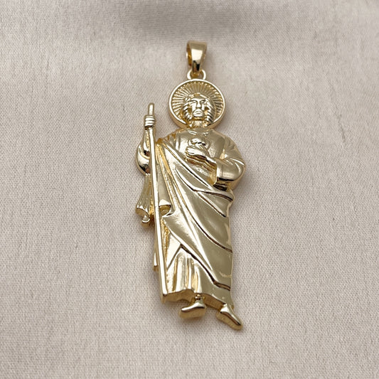 Oro Laminado Religious Pendant, Gold Filled Style San Judas Design, Polished, Golden Finish